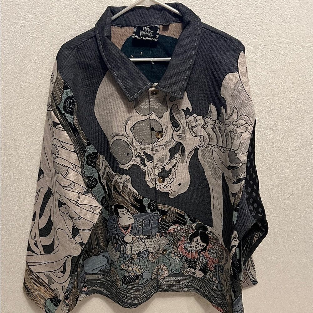 Rebel Vengeance Black and Cream Graphic Samurai Warrior Jacket